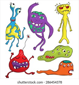 Set of Cute cartoon Monsters. Halloween design. Vector illustration.
