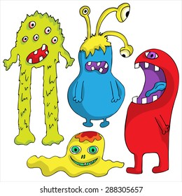 Set of Cute cartoon Monsters. Halloween design. Vector illustration.
