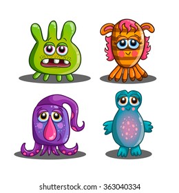 Set of cute cartoon monsters isolated on white background.