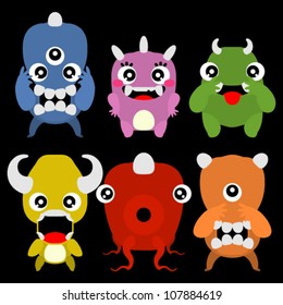 A set of cute cartoon monsters. Vector illustration