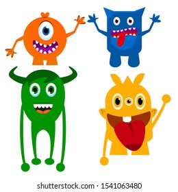 Set Cute Cartoon Monsters, Vector Illustration of Monsters