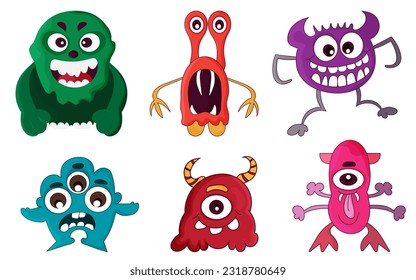 Set of cute cartoon monsters vector illustration