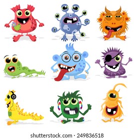 Set of cute cartoon monsters. Vector eps10.