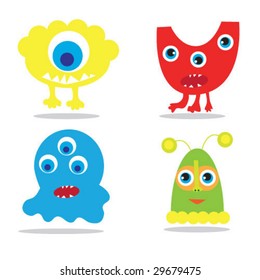 set of cute cartoon monsters. vector illustration