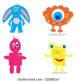 set of cute cartoon monsters. vector illustration