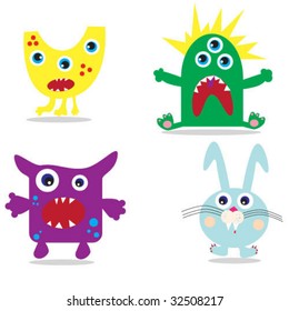 set of cute cartoon monsters. vector illustration