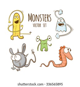 Set with  cute cartoon monsters. Vector image.