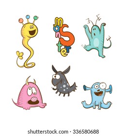 Set Cute Cartoon Monsters Vector Image Stock Vector Royalty Free