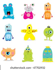 set of cute cartoon monsters. vector illustration