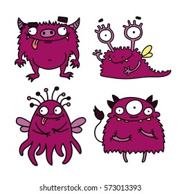 set of cute cartoon monsters. vector illustration