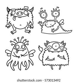 set of cute cartoon monsters. vector illustration