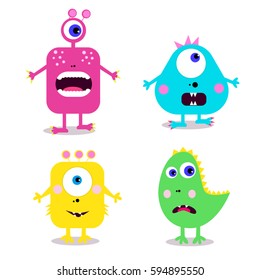 set of cute cartoon monsters. vector illustration