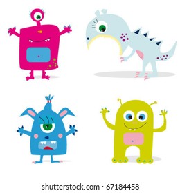 set of cute cartoon monsters. vector illustration