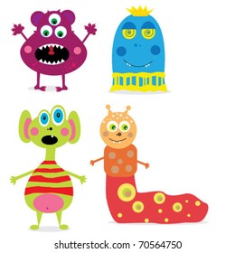 set of cute cartoon monsters. vector illustration