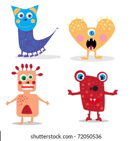 set of cute cartoon monsters. vector illustration