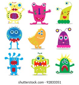 set of cute cartoon monsters. vector illustration