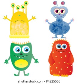 set of cute cartoon monsters. vector illustration