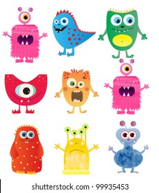 set of cute cartoon monsters. vector illustration