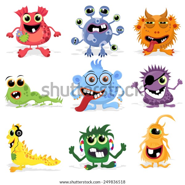 Set Cute Cartoon Monsters Vector Eps Stock Vector Royalty Free Shutterstock