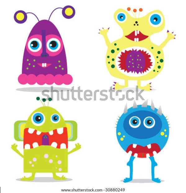 Set Cute Cartoon Monsters Vector Illustration Stock Vector (Royalty