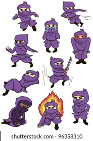 A set of cute cartoon ninja characters in different motions