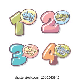 Set of cute cartoon numbers Countdown sign timer counter. Number Days to go, from One to Four. With Pastel Colour Collection of numbers isolated on a white background. Vector illustration.