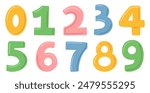 Set of cute cartoon numbers from zero to nine. Collection of numbers isolated on a white background. Vector illustration.