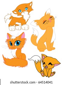 Set of cute cartoon orange kittens. Vector illustration.