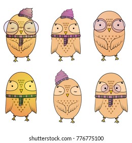 Set cute cartoon owl vector