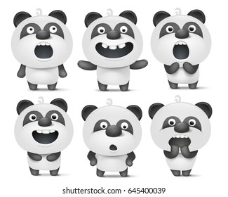 Set of cute cartoon panda characters with various emotions Vector illustration