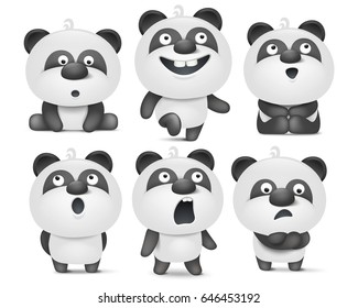 Set of cute cartoon panda characters with various emotions Vector illustration