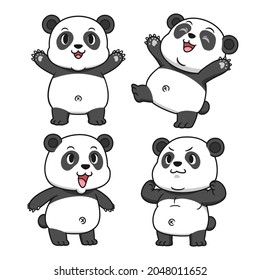 Set of cute cartoon panda in different poses.