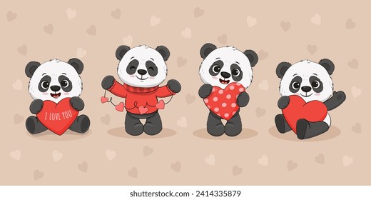 set cute cartoon panda
