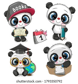 Conjunto de Pandas de dibujos animados personalizados aislados en un fondo blanco