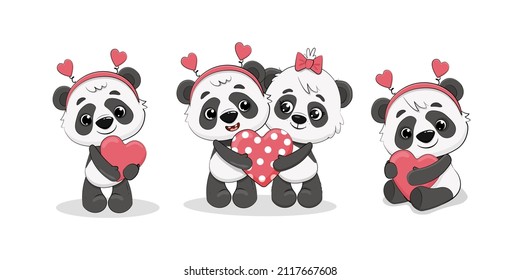 Set cute cartoon pandas