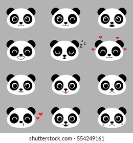 Set of cute cartoon pandas with various emotions