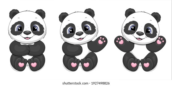 Set Cute Cartoon Pandas Vector Animal Stock Vector Royalty Free
