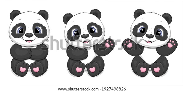 Set Cute Cartoon Pandas Vector Animal Stock Vector (Royalty Free ...