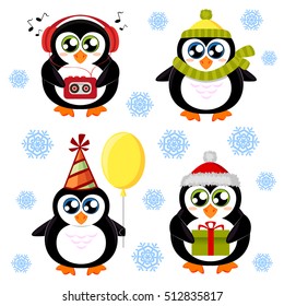 Set of cute cartoon penguin