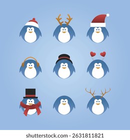 set Cute cartoon penguin icons with different styles  by tulangbercabang studio