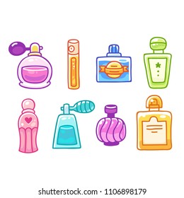 Set Cute Cartoon Perfume Bottles Bright Stock Vector (Royalty Free ...