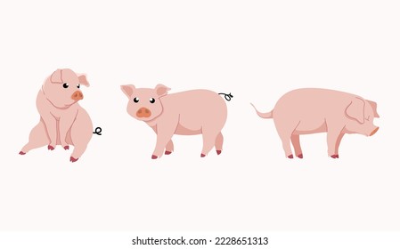 Set of cute cartoon pig