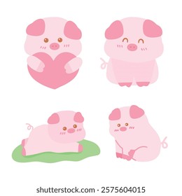 Set of Cute Cartoon Pig Illustration
