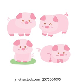 Set of Cute Cartoon Pig Illustration
