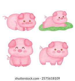 Set of Cute Cartoon Pig Illustration
