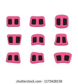 Set of a cute cartoon pig noses. Piggy nose collection.