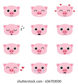 Set of cute cartoon piglet emoticons