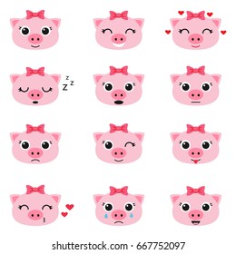 Set of cute cartoon piglet emoticons