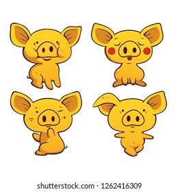 Set of cute cartoon pigs.Vector colored illustration. Can used for stickers, printing on clothes, banners, posters, web design.