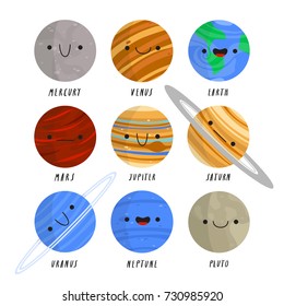 set of cute cartoon planets with funny faces.can be used like stickers or posters